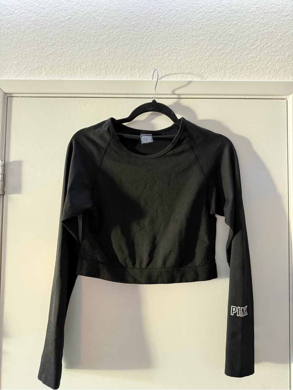 PINK Victoria's Secret Black Cropped Long-Sleeve Crew Top